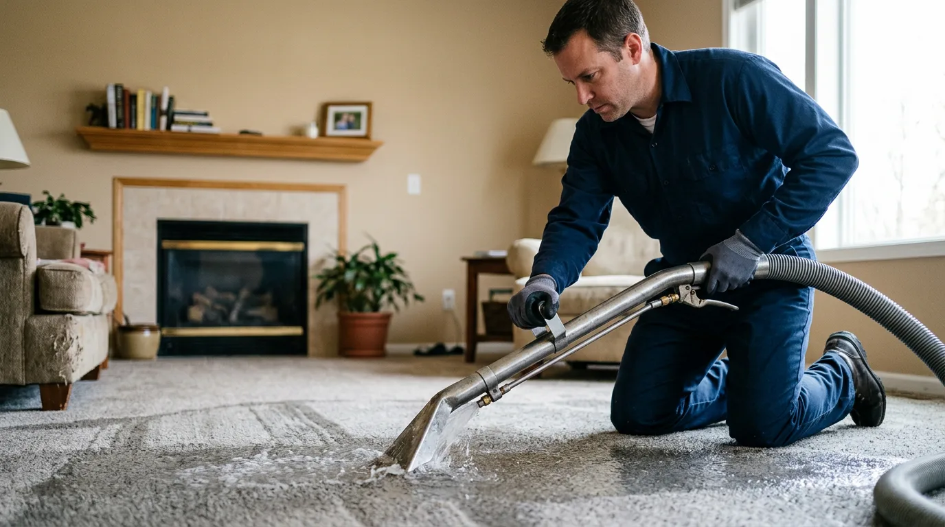 Water damage restoration technician working near Sterling, OK